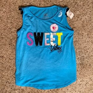 Justice Girls Turquoise Blue Fashion Tank Glitter Fur Reversible Sequin, Size 8